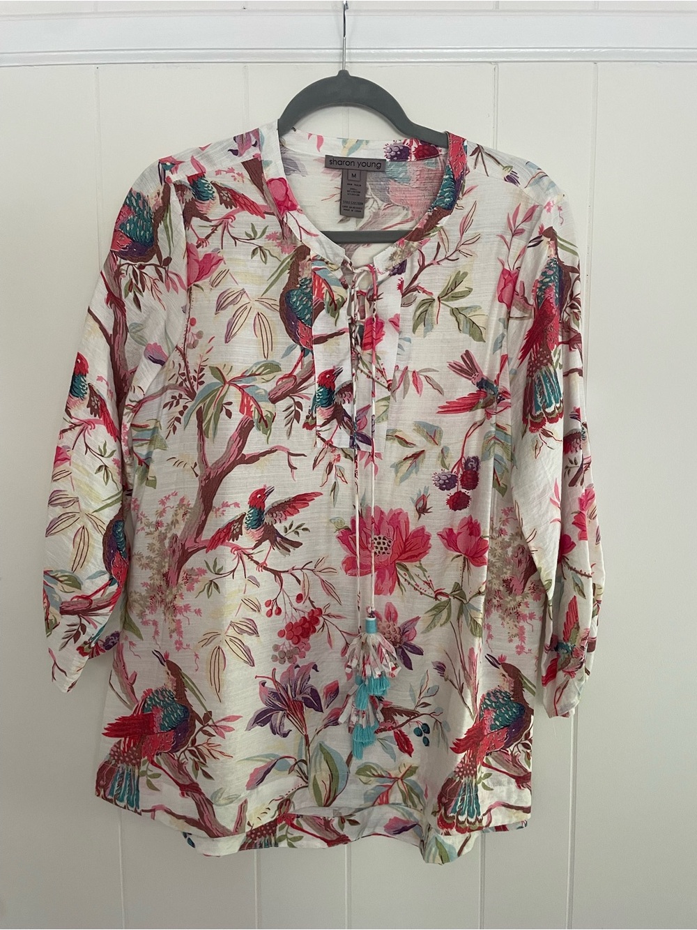 Sharon Young Colorful Bird Print Top M